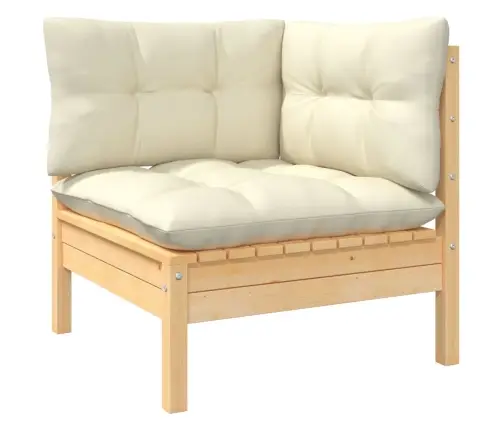 4-Osaline Aiamööbli Komplekt Kreemjate Patjadega, Männipuit