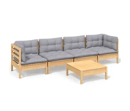 5-Daļīgs Dārza Mēbeļu Komplekts Ar Pelēkiem Matračiem, Priede Vidaxl