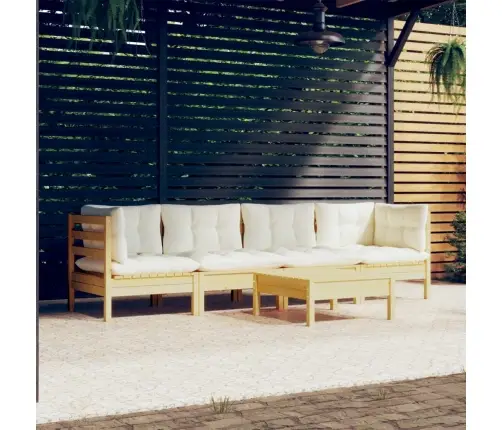 5-Daļīgs Dārza Mēbeļu Komplekts Ar Krēmkrāsas Matračiem, Priede Vidaxl