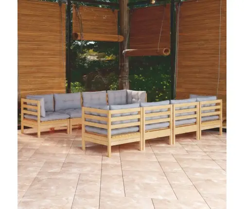 Sodo Komplektas Su Pilkomis Pagalvėmis, 9 Dalių, Pušis