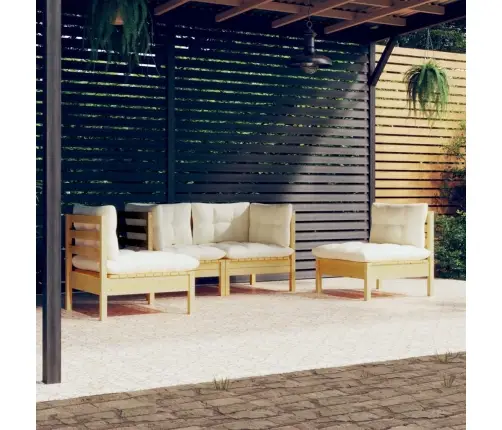 4-Daļīgs Dārza Mēbeļu Komplekts Ar Krēmkrāsas Matračiem, Priede Vidaxl