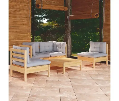 5-Daļīgs Dārza Mēbeļu Komplekts Ar Pelēkiem Matračiem, Priede Vidaxl