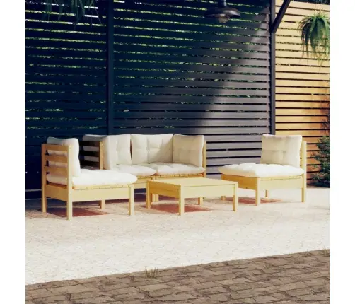 5-Daļīgs Dārza Mēbeļu Komplekts Ar Krēmkrāsas Matračiem, Priede Vidaxl