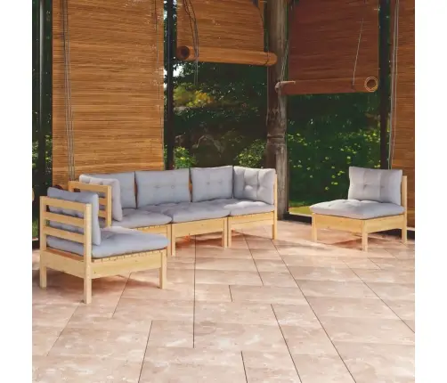 Sodo Komplektas Su Pilkomis Pagalvėmis, 5 Dalių, Pušis