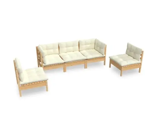 5-Daļīgs Dārza Mēbeļu Komplekts Ar Krēmkrāsas Matračiem, Priede Vidaxl