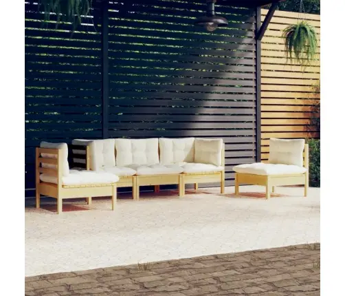 5-Daļīgs Dārza Mēbeļu Komplekts Ar Krēmkrāsas Matračiem, Priede Vidaxl