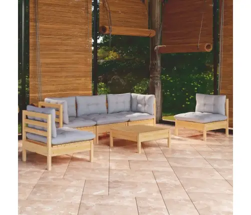 6-Daļīgs Dārza Mēbeļu Komplekts Ar Pelēkiem Matračiem, Priede Vidaxl