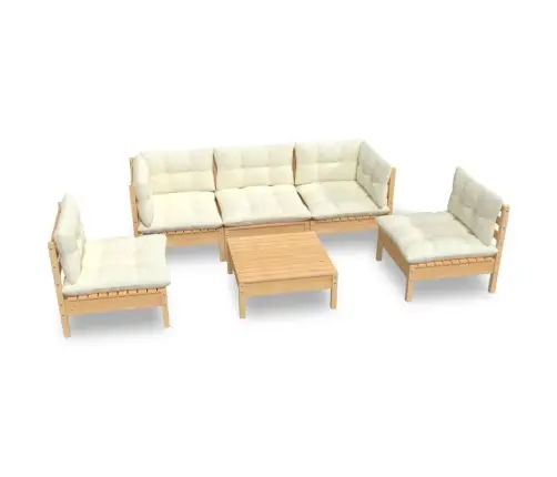 6-Daļīgs Dārza Mēbeļu Komplekts Ar Krēmkrāsas Matračiem, Priede Vidaxl