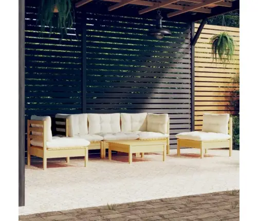 6-Daļīgs Dārza Mēbeļu Komplekts Ar Krēmkrāsas Matračiem, Priede Vidaxl