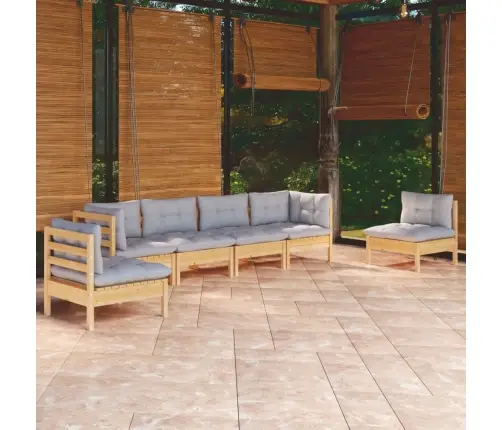 6-Osaline Aiamööbli Komplekt Hallide Patjadega, Männipuit