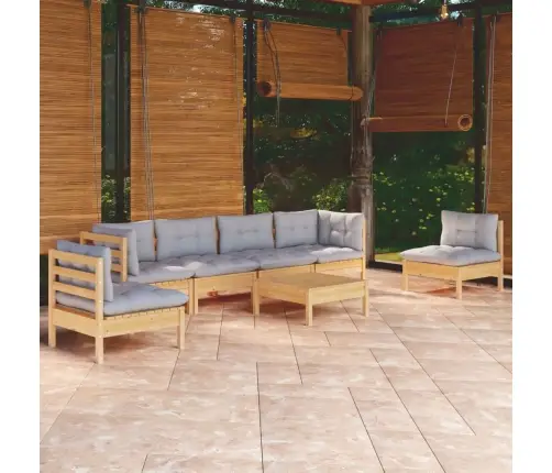 7-Osaline Aiamööbli Komplekt Hallide Patjadega, Männipuit
