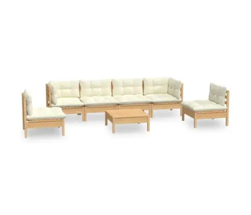 7-Daļīgs Dārza Mēbeļu Komplekts Ar Krēmkrāsas Matračiem, Priede Vidaxl