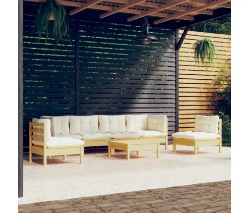 7-Daļīgs Dārza Mēbeļu Komplekts Ar Krēmkrāsas Matračiem, Priede Vidaxl