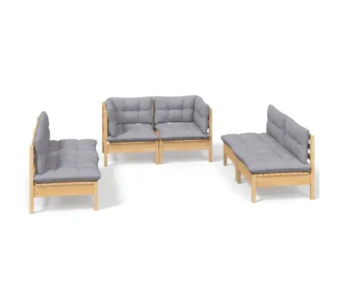 6-Osaline Aiamööbli Komplekt Hallide Patjadega, Männipuit