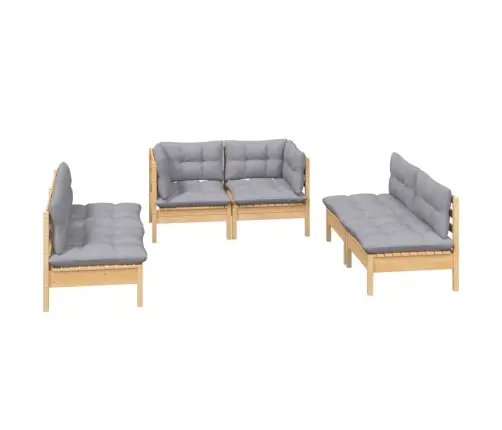 6-Osaline Aiamööbli Komplekt Hallide Patjadega, Männipuit