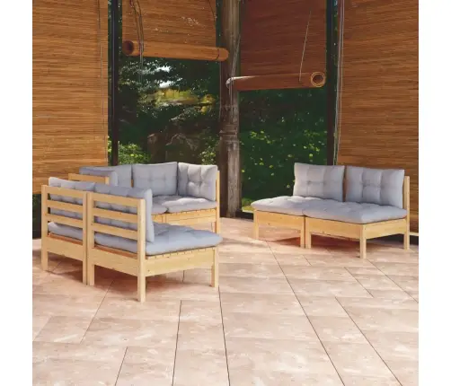 6-Osaline Aiamööbli Komplekt Hallide Patjadega, Männipuit