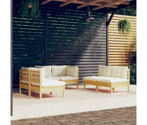 6-Daļīgs Dārza Mēbeļu Komplekts Ar Krēmkrāsas Matračiem, Priede Vidaxl