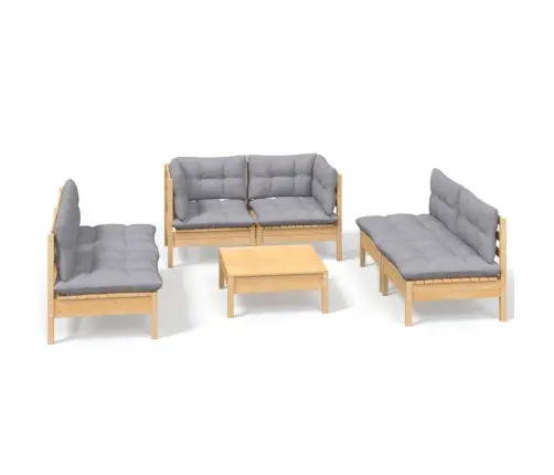 7-Daļīgs Dārza Mēbeļu Komplekts Ar Pelēkiem Matračiem, Priede Vidaxl