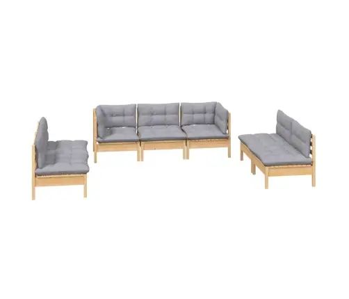 7-Daļīgs Dārza Mēbeļu Komplekts Ar Pelēkiem Matračiem, Priede Vidaxl