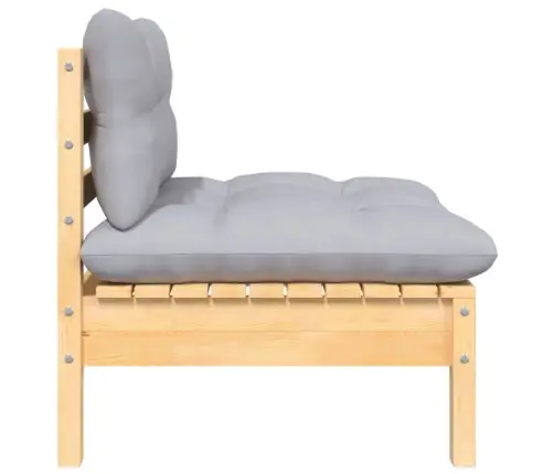 7-Daļīgs Dārza Mēbeļu Komplekts Ar Pelēkiem Matračiem, Priede Vidaxl