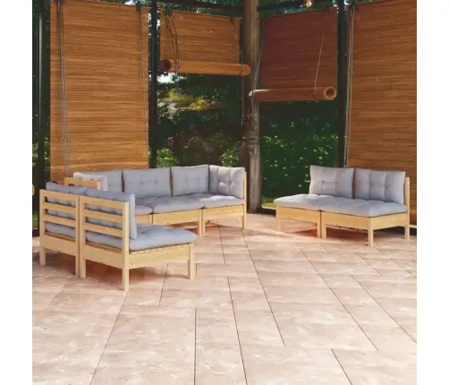 7-Daļīgs Dārza Mēbeļu Komplekts Ar Pelēkiem Matračiem, Priede Vidaxl