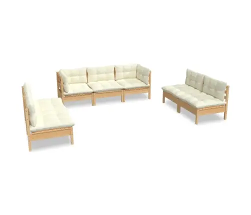 7-Daļīgs Dārza Mēbeļu Komplekts Ar Krēmkrāsas Matračiem, Priede Vidaxl