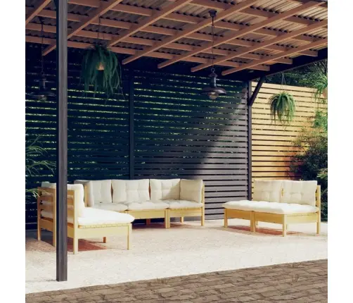 7-Daļīgs Dārza Mēbeļu Komplekts Ar Krēmkrāsas Matračiem, Priede Vidaxl