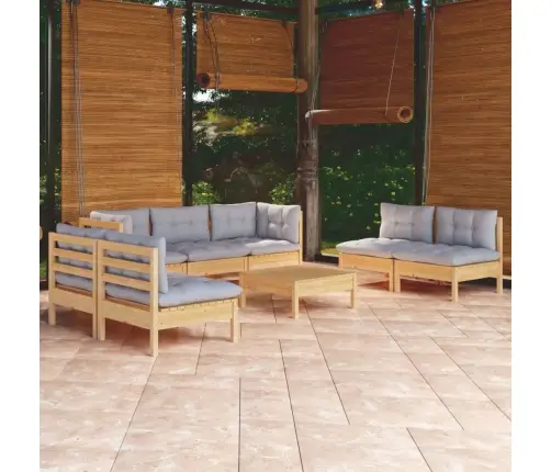 8-Osaline Aiamööbli Komplekt Hallide Patjadega, Männipuit