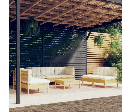 8-Osaline Aiamööbli Komplekt Kreemjate Patjadega, Männipuit