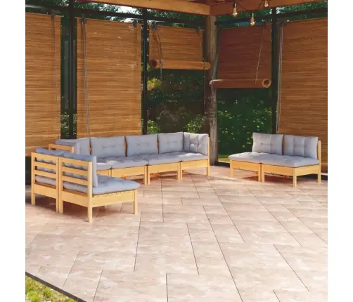 8-Daļīgs Dārza Mēbeļu Komplekts Ar Pelēkiem Matračiem, Priede Vidaxl