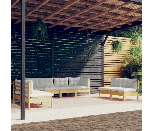 8-Daļīgs Dārza Mēbeļu Komplekts Ar Krēmkrāsas Matračiem, Priede Vidaxl