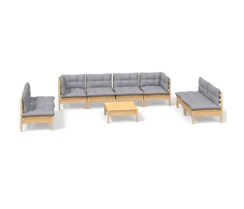 9-Daļīgs Dārza Mēbeļu Komplekts Ar Pelēkiem Matračiem, Priede Vidaxl