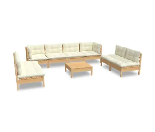 9-Daļīgs Dārza Mēbeļu Komplekts Ar Krēmkrāsas Matračiem, Priede Vidaxl