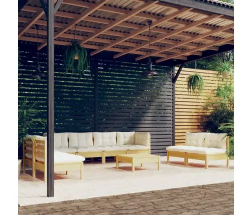 9-Daļīgs Dārza Mēbeļu Komplekts Ar Krēmkrāsas Matračiem, Priede Vidaxl