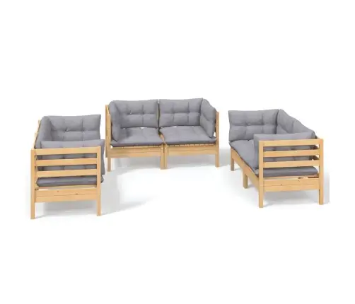 6-Daļīgs Dārza Mēbeļu Komplekts Ar Pelēkiem Matračiem, Priede Vidaxl