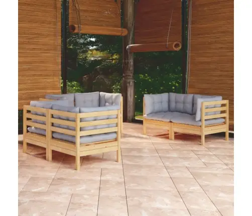 6-Daļīgs Dārza Mēbeļu Komplekts Ar Pelēkiem Matračiem, Priede Vidaxl