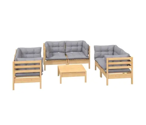 7-Daļīgs Dārza Mēbeļu Komplekts Ar Pelēkiem Matračiem, Priede Vidaxl