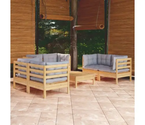 7-Daļīgs Dārza Mēbeļu Komplekts Ar Pelēkiem Matračiem, Priede Vidaxl