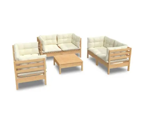 7-Daļīgs Dārza Mēbeļu Komplekts Ar Krēmkrāsas Matračiem, Priede Vidaxl