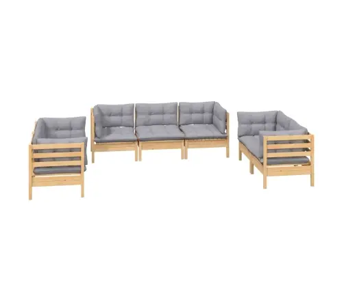 7-Daļīgs Dārza Mēbeļu Komplekts Ar Pelēkiem Matračiem, Priede Vidaxl