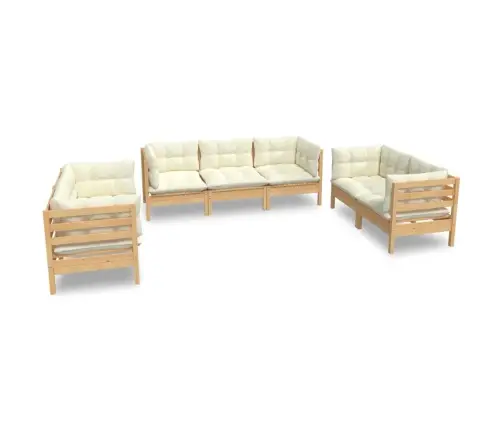 7-Daļīgs Dārza Mēbeļu Komplekts Ar Krēmkrāsas Matračiem, Priede Vidaxl