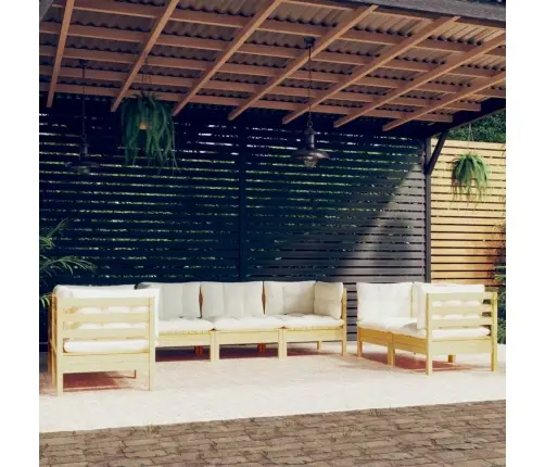 7-Daļīgs Dārza Mēbeļu Komplekts Ar Krēmkrāsas Matračiem, Priede Vidaxl