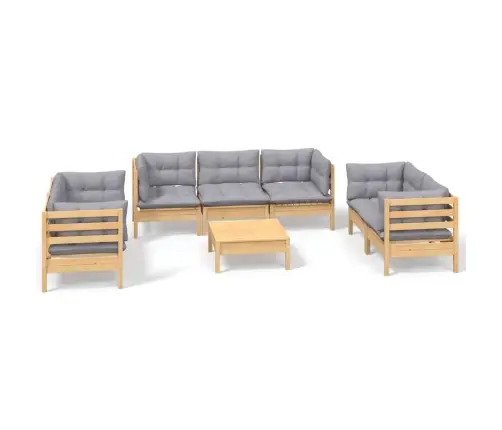 Sodo Komplektas Su Pilkomis Pagalvėmis, 8 Dalių, Pušis