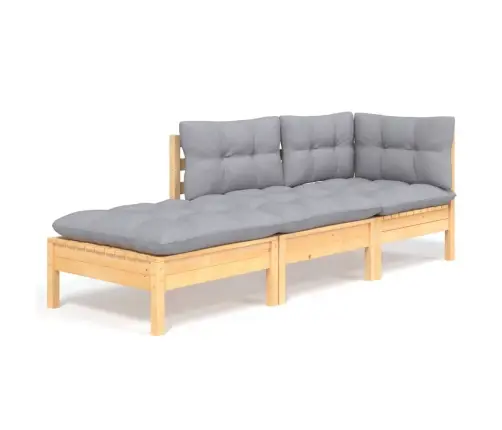 3-Osaline Aiamööblikomplekt Hallide Patjadega, Toekas Männipuit