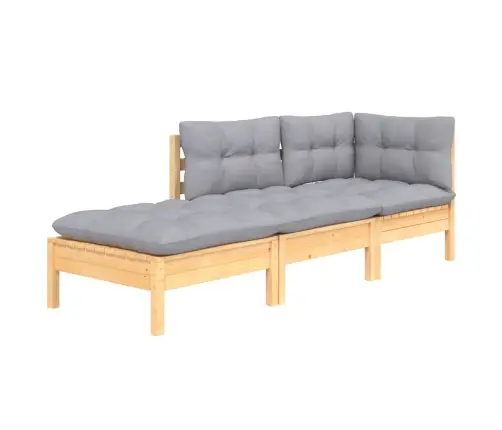 3-Osaline Aiamööblikomplekt Hallide Patjadega, Toekas Männipuit