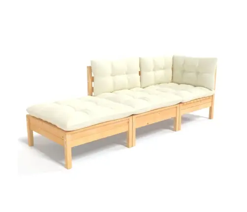 3-Daļīgs Dārza Mēbeļu Komplekts Ar Krēmkrāsas Matračiem, Priede Vidaxl