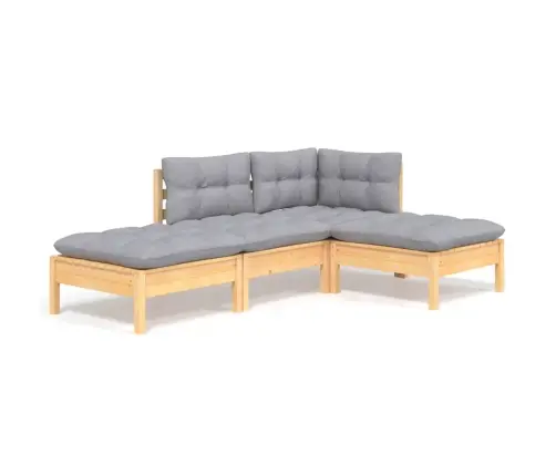 4-Daļīgs Dārza Mēbeļu Komplekts Ar Pelēkiem Matračiem, Priede Vidaxl