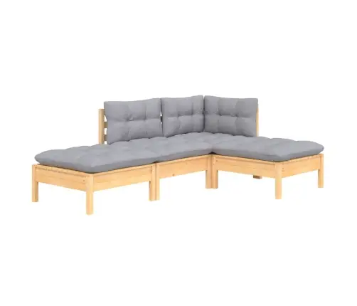 4-Daļīgs Dārza Mēbeļu Komplekts Ar Pelēkiem Matračiem, Priede Vidaxl