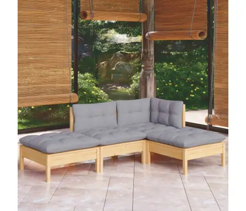 4-Daļīgs Dārza Mēbeļu Komplekts Ar Pelēkiem Matračiem, Priede Vidaxl