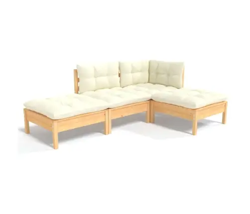 4-Daļīgs Dārza Mēbeļu Komplekts Ar Krēmkrāsas Matračiem, Priede Vidaxl